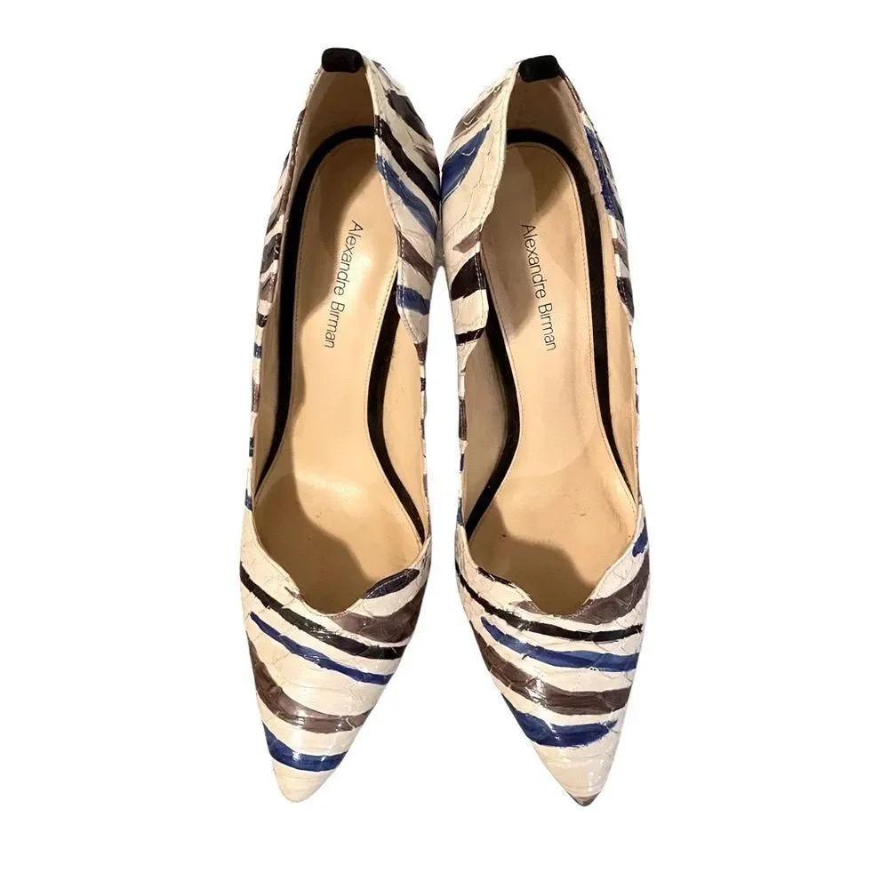 Alexandre Birman Snakeskin High Heels Painted Multi Color Tiger Stripes, Size 39 - Picture 3 of 4